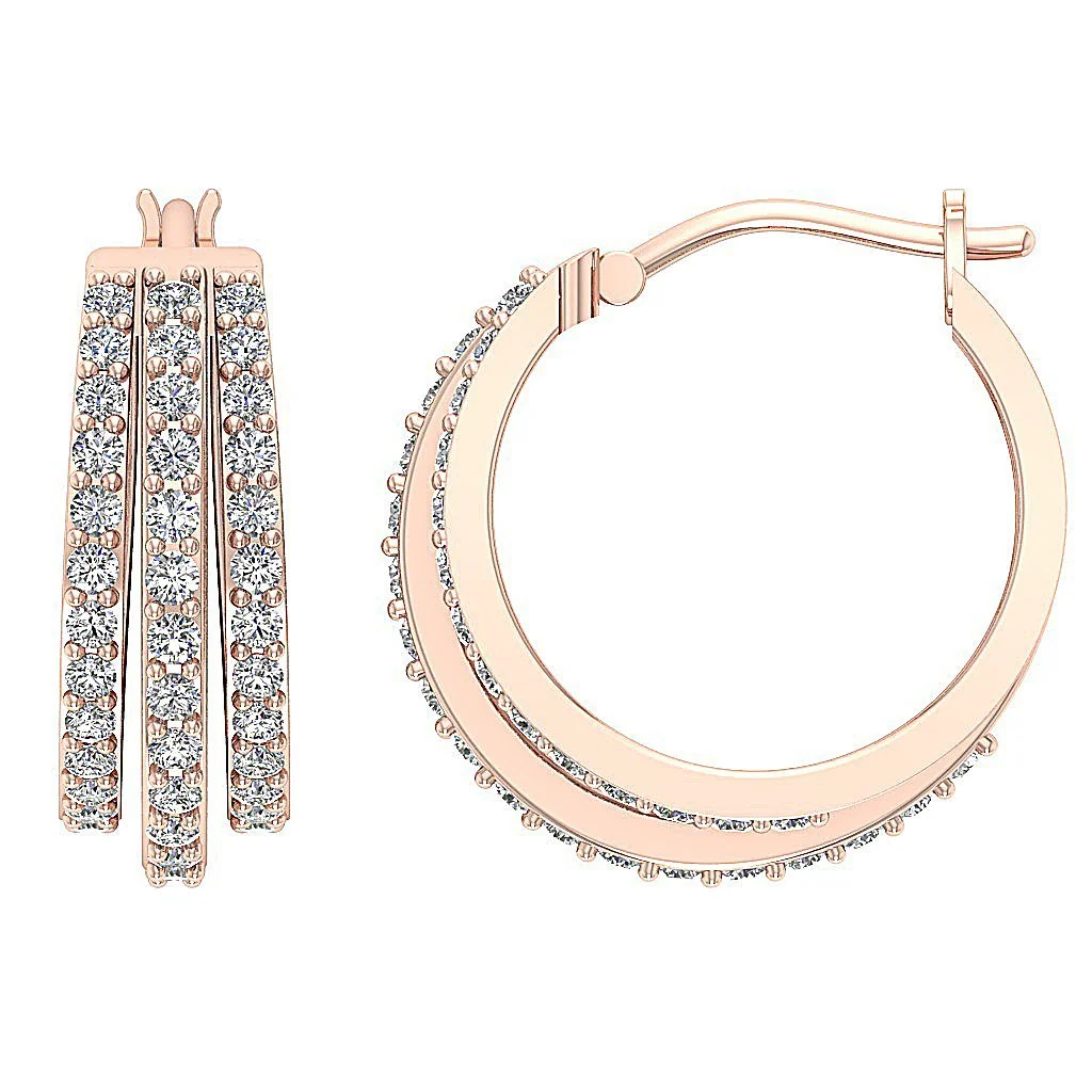 The Matteo 3 Row Natural Round Diamond Hoops Earring Prong Set 14K White Gold - Image 12