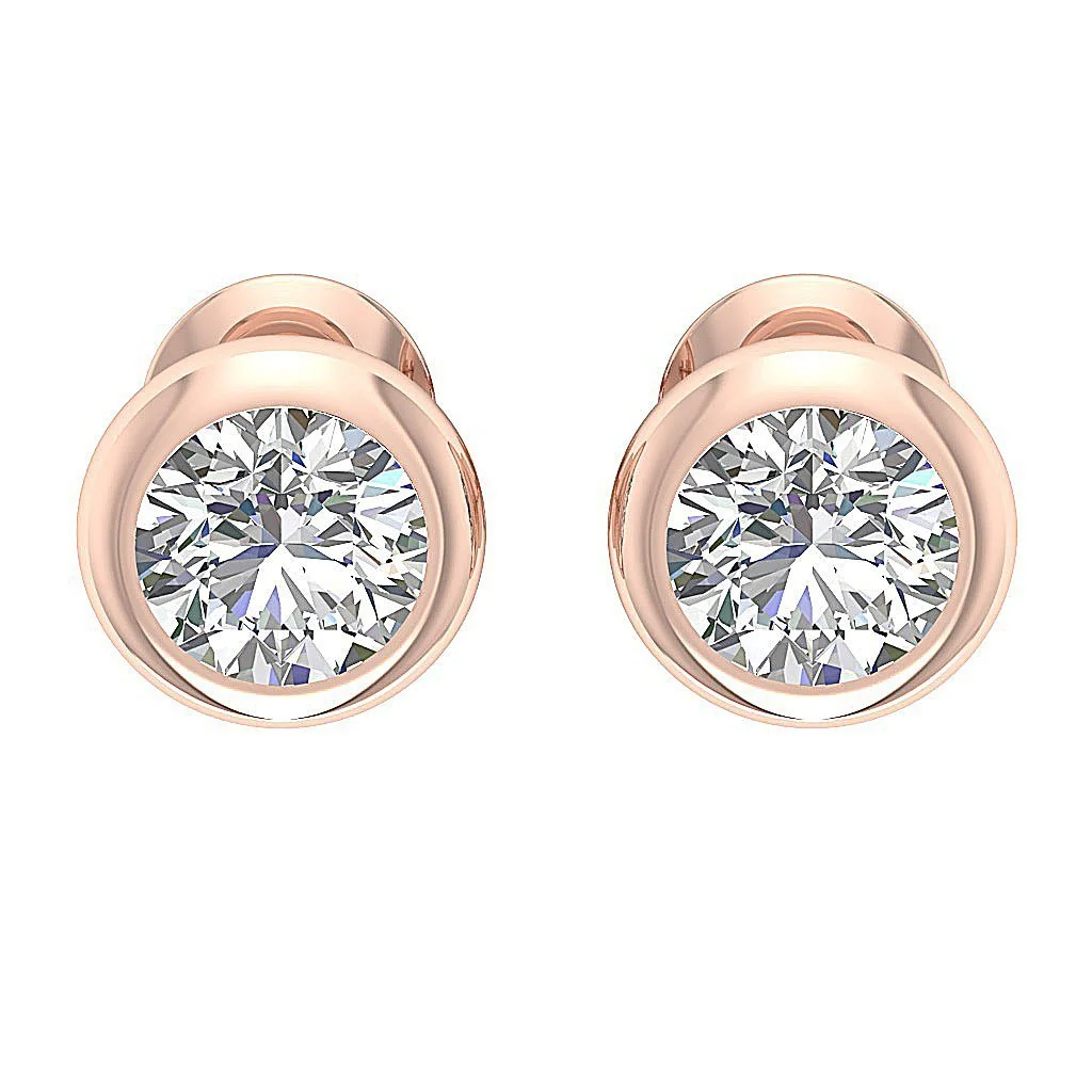 I1 G 1 Carat Solitaire Round Brilliant Cut Diamond Donut Bezel Set Stud Earring 14K Solid Gold - Image 3