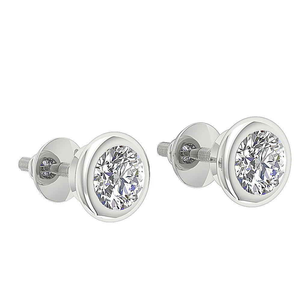 I1 G 1 Carat Solitaire Round Brilliant Cut Diamond Donut Bezel Set Stud Earring 14K Solid Gold - Image 4