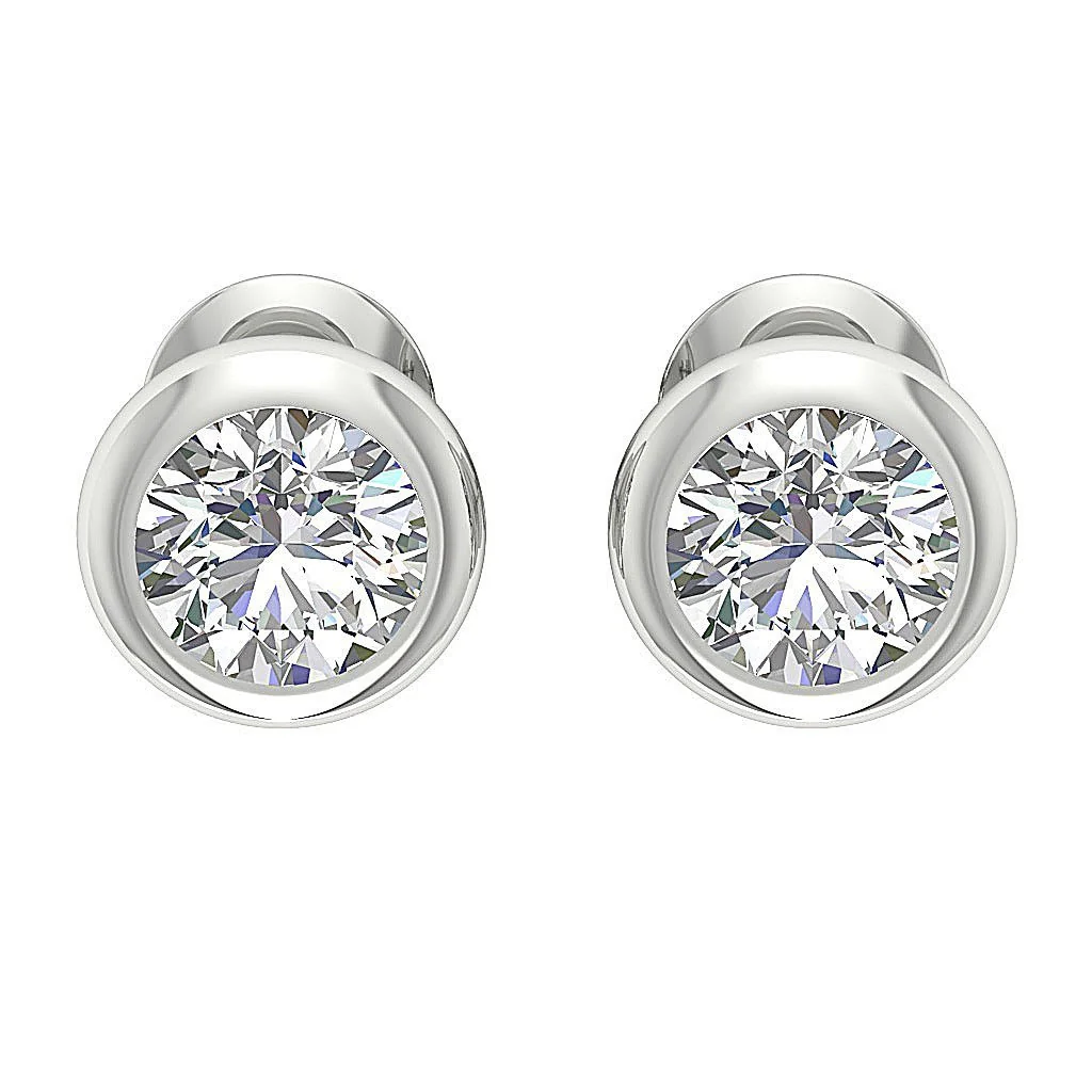 I1 G 1 Carat Solitaire Round Brilliant Cut Diamond Donut Bezel Set Stud Earring 14K Solid Gold - Image 7