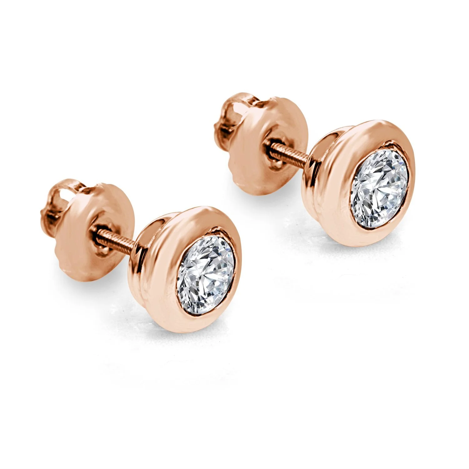 I1 G 0.50Ct Donut Bezel Set Solitaire Studs Earrings 14K Rose Gold Round Cut Diamond - Image 6
