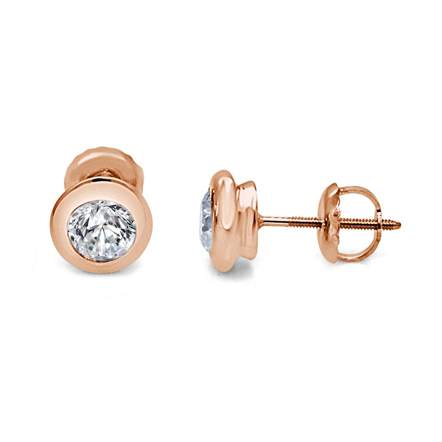 I1 G 0.50Ct Donut Bezel Set Solitaire Studs Earrings 14K Rose Gold Round Cut Diamond - Image 9