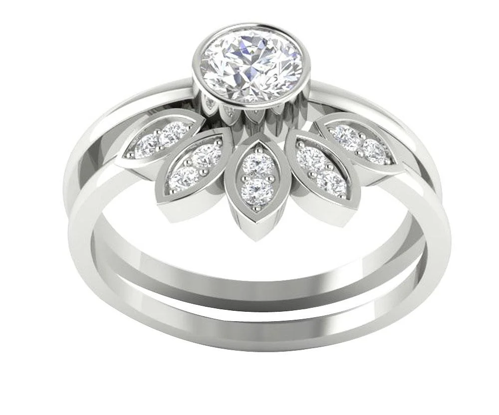 The Max Elegant Solitaire Natural Diamond Bridal Wedding Ring Set For Her White Gold - Image 4