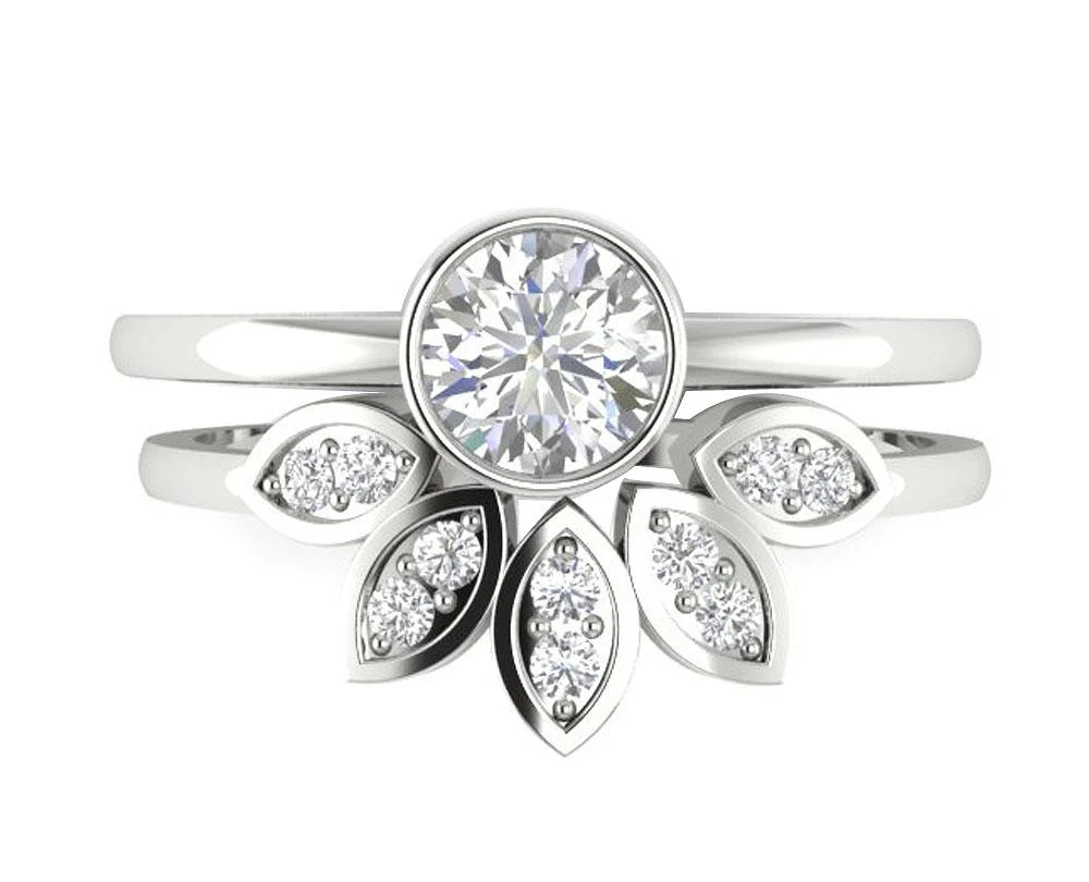 The Max Elegant Solitaire Natural Diamond Bridal Wedding Ring Set For Her White Gold - Image 6