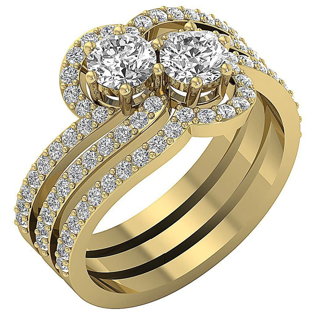 The Maximilian Natural Round Diamond Forever Us 2 Stone Solitaire Bridal Engagement Gold Ring - Image 2