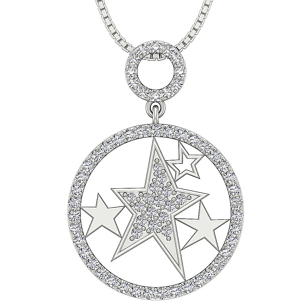 The Maximus Natural Diamond Circle Star Fashion Pendant For Women 14K Gold