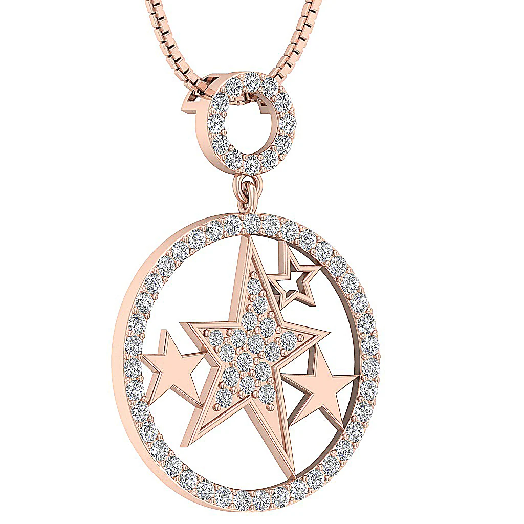 The Maximus Natural Diamond Circle Star Fashion Pendant For Women 14K Gold - Image 6