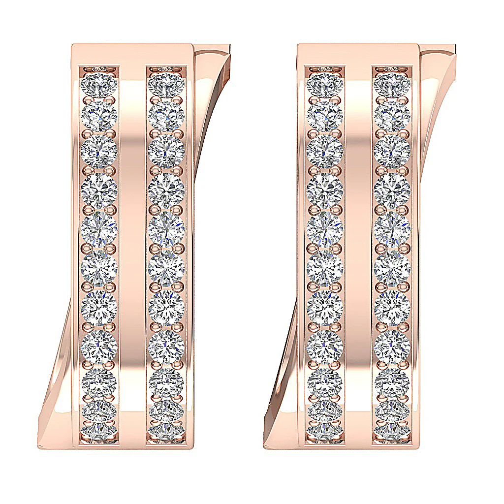 The Maxwell 2 Row Natural Diamond Hoop Earring Pave Set 14K Rose Gold - Image 4
