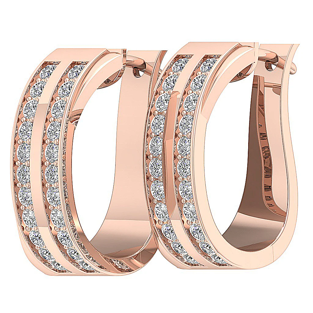 The Maxwell 2 Row Natural Diamond Hoop Earring Pave Set 14K Rose Gold - Image 7