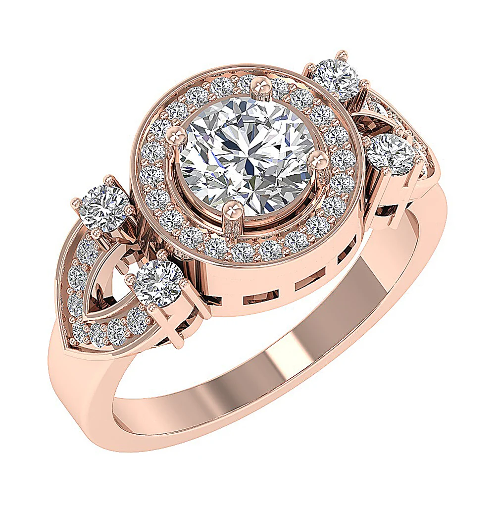 Handmade Solitaire Halo Engagement Ring I1/SI1 G 1.60Ct Natural Diamond 14k/18k Rose Gold Prong Set