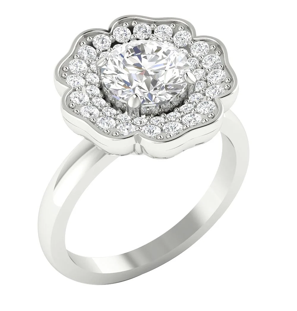 The Meir Natural Round Diamond Flower Solitaire Engagement Ring 14K Rose Gold - Image 2