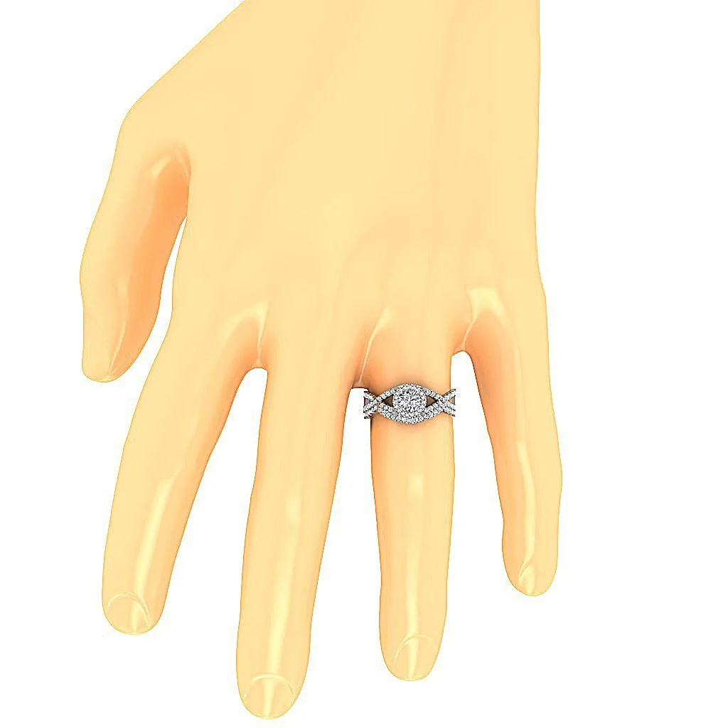 The Micah Split Shank Round Diamond 14k Solid Gold Halo Bridal Wedding Ring Set 9.50 mm - Image 7