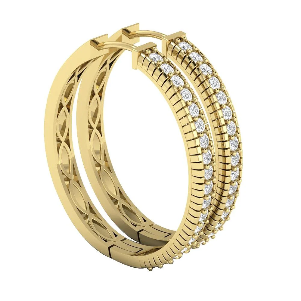 The Miguel Prong Set Natural Round Diamond Hoop Earring 14K White Yellow Rose Gold - Image 3
