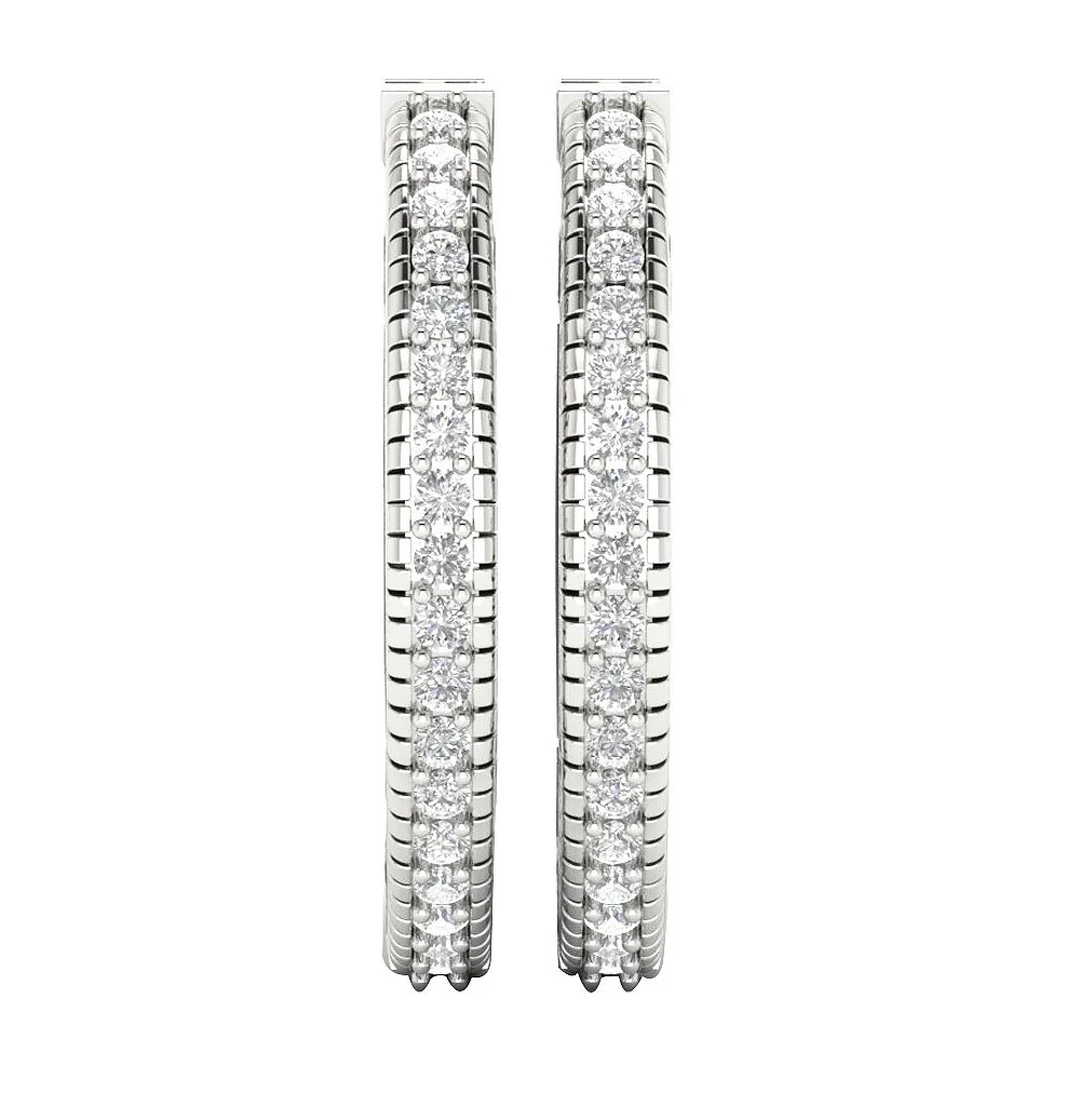 The Miguel Prong Set Natural Round Diamond Hoop Earring 14K White Yellow Rose Gold - Image 4