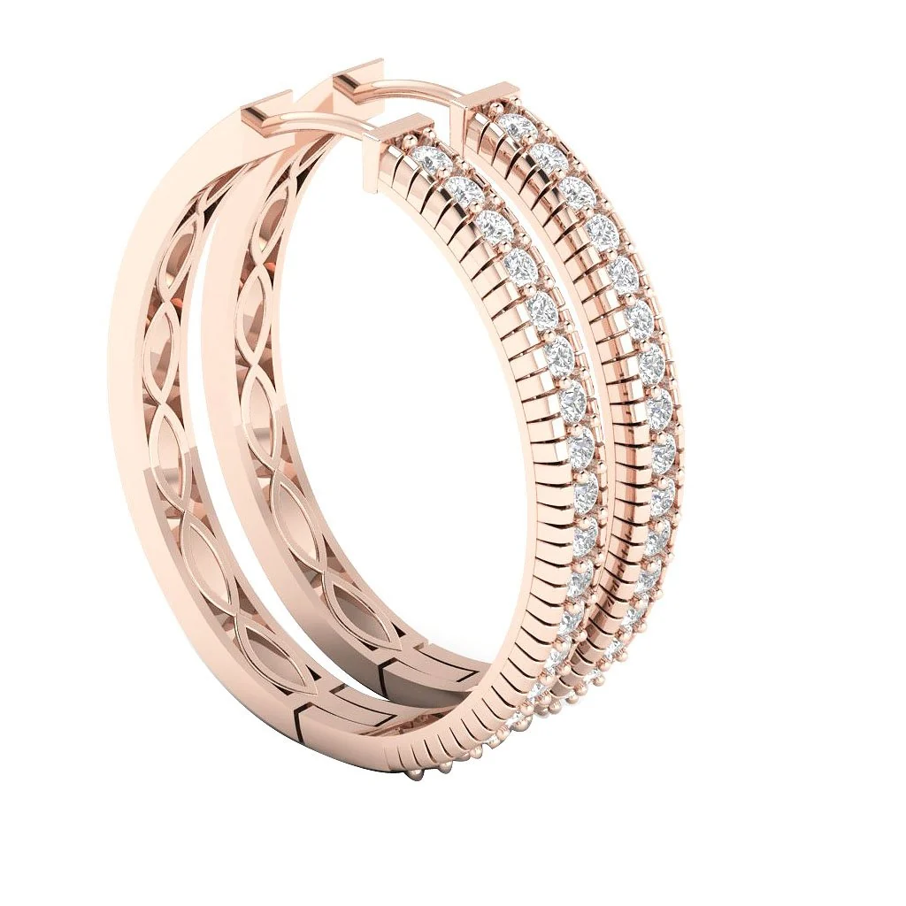 The Miguel Prong Set Natural Round Diamond Hoop Earring 14K White Yellow Rose Gold - Image 5