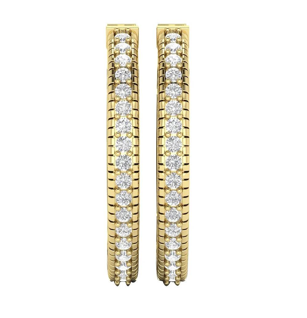 The Miguel Prong Set Natural Round Diamond Hoop Earring 14K White Yellow Rose Gold - Image 6
