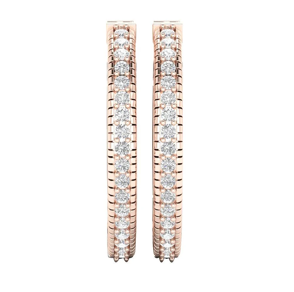 The Miguel Prong Set Natural Round Diamond Hoop Earring 14K White Yellow Rose Gold - Image 7