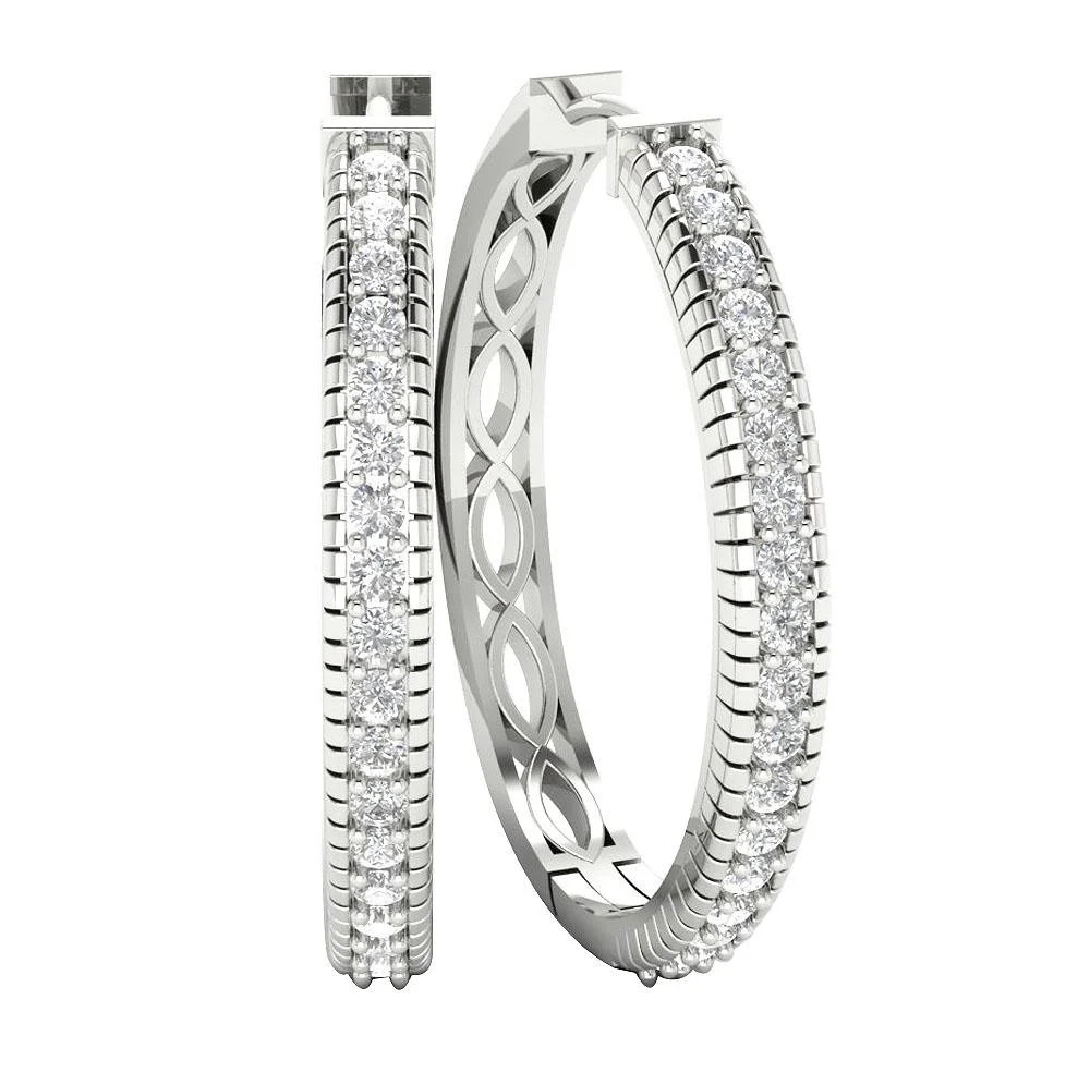 The Miguel Prong Set Natural Round Diamond Hoop Earring 14K White Yellow Rose Gold - Image 8