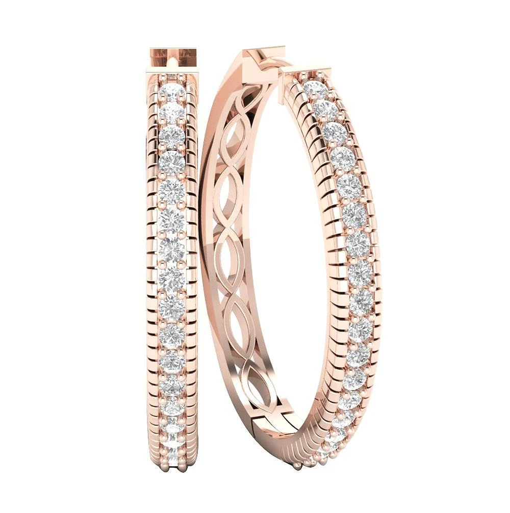 The Miguel Prong Set Natural Round Diamond Hoop Earring 14K White Yellow Rose Gold - Image 9