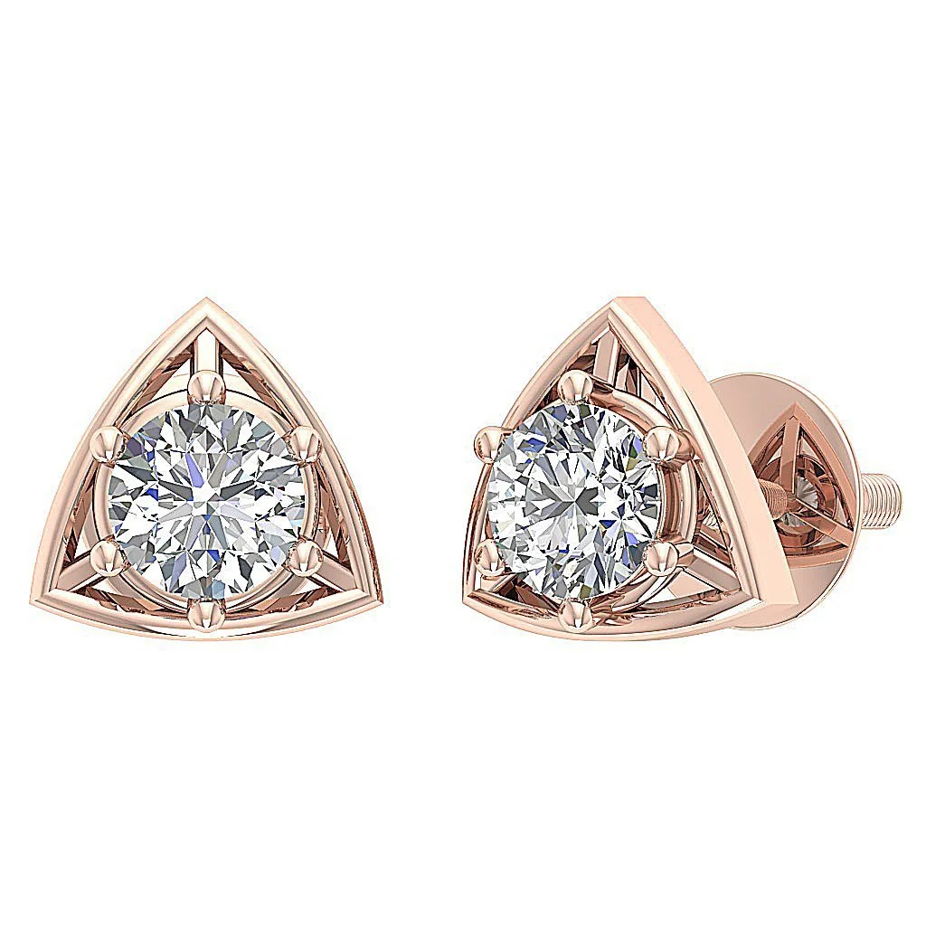The Miles Graceful Triangle Solitaire Studs Earrings Round Cut Diamond White Gold - Image 10