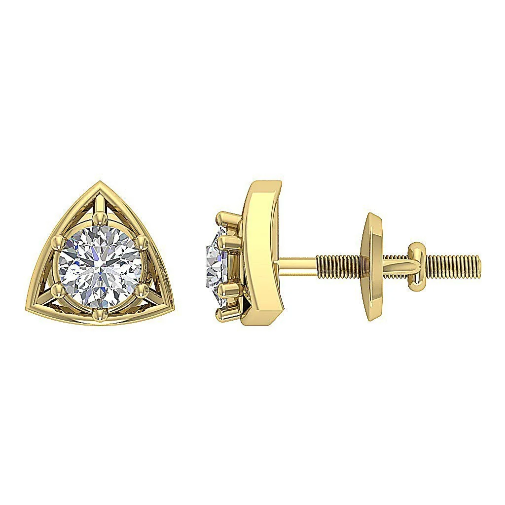 The Miles Graceful Triangle Solitaire Studs Earrings Round Cut Diamond White Gold - Image 11