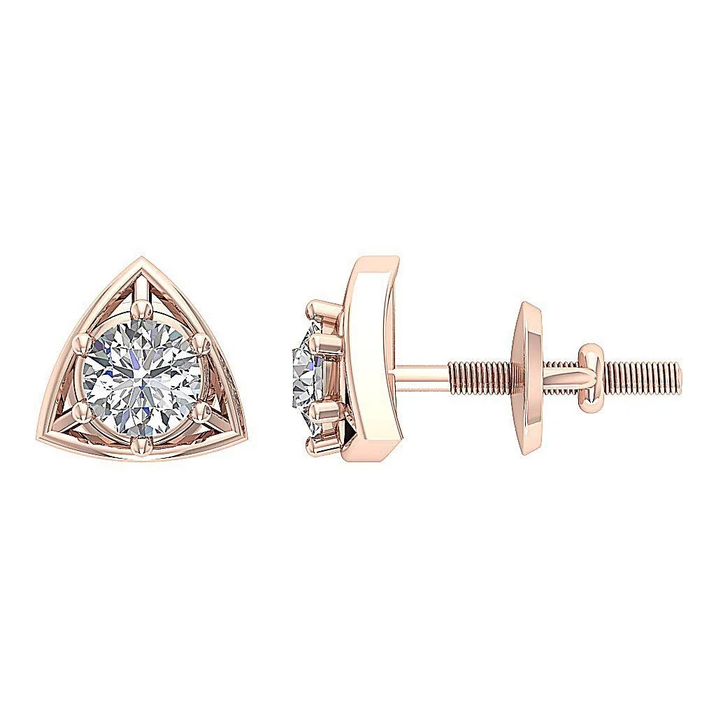 The Miles Graceful Triangle Solitaire Studs Earrings Round Cut Diamond White Gold - Image 12