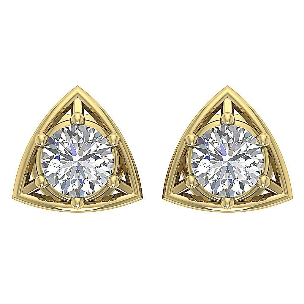 The Miles Graceful Triangle Solitaire Studs Earrings Round Cut Diamond White Gold - Image 3