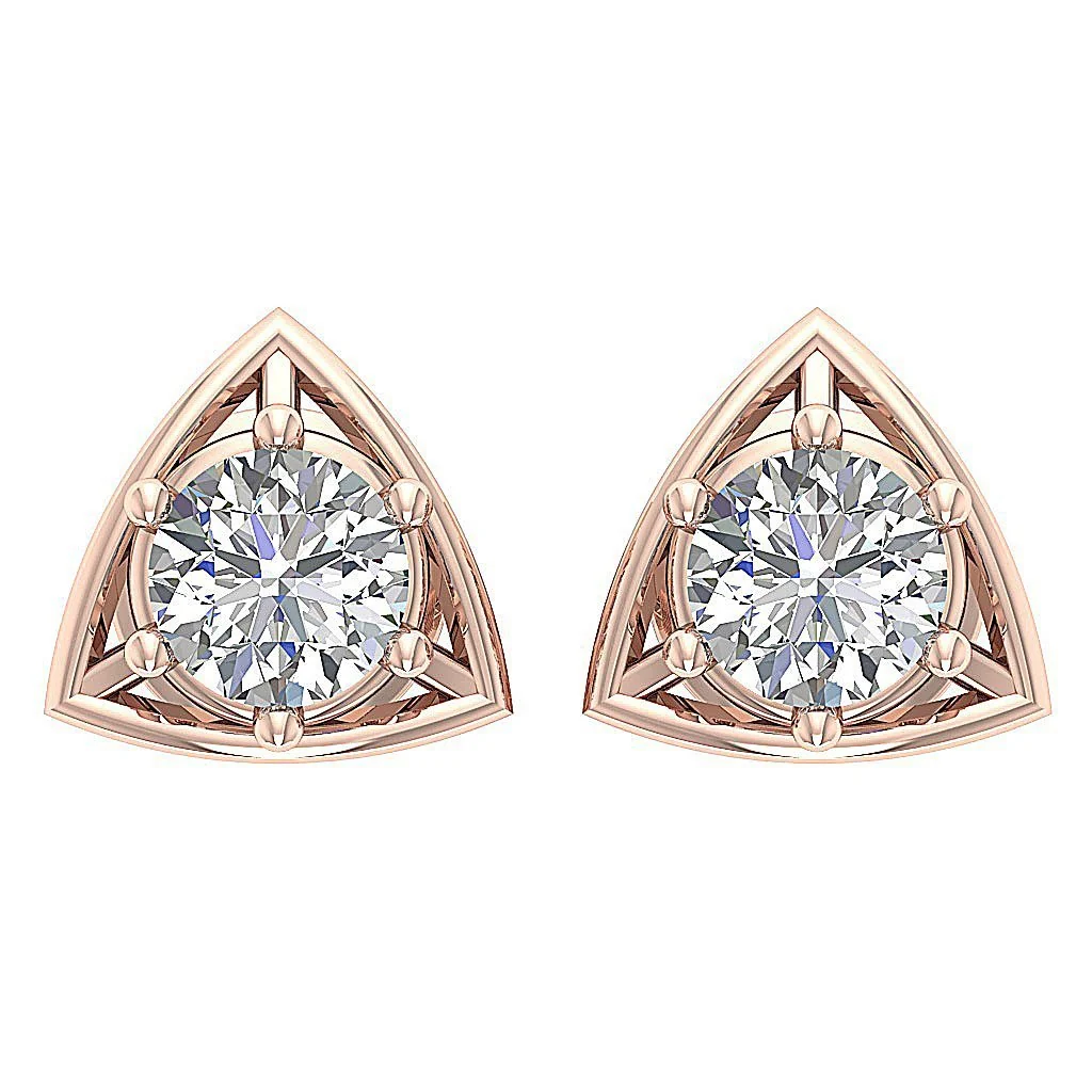 The Miles Graceful Triangle Solitaire Studs Earrings Round Cut Diamond White Gold - Image 4