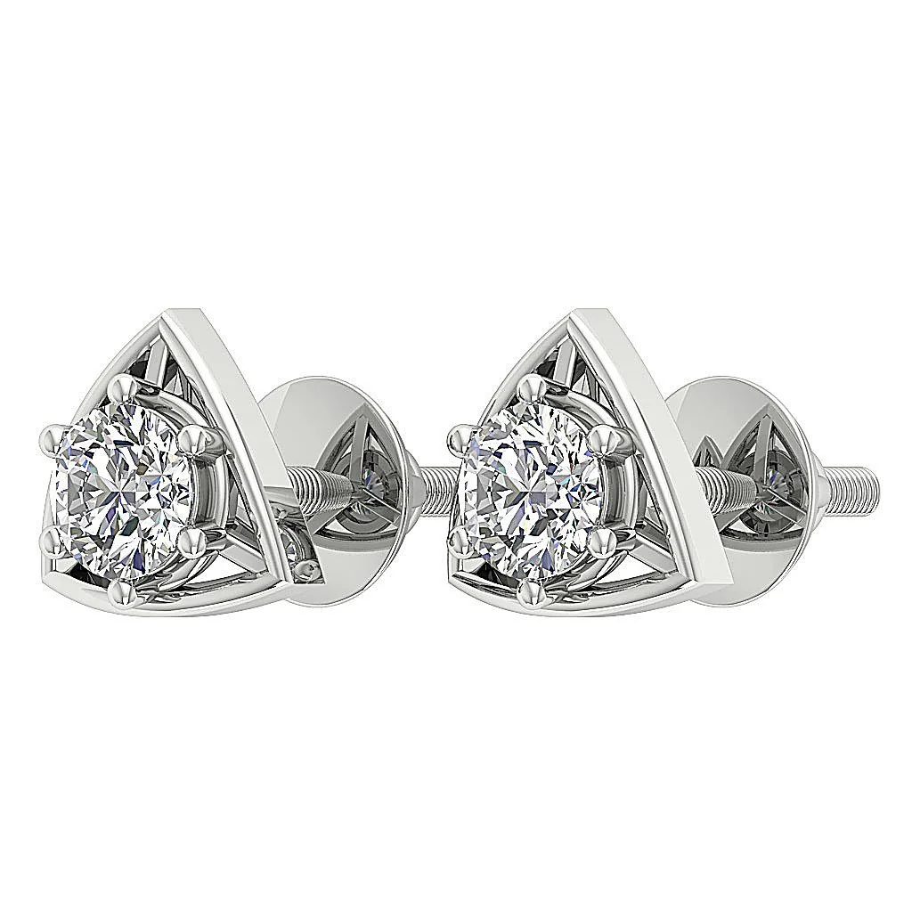 The Miles Graceful Triangle Solitaire Studs Earrings Round Cut Diamond White Gold - Image 5