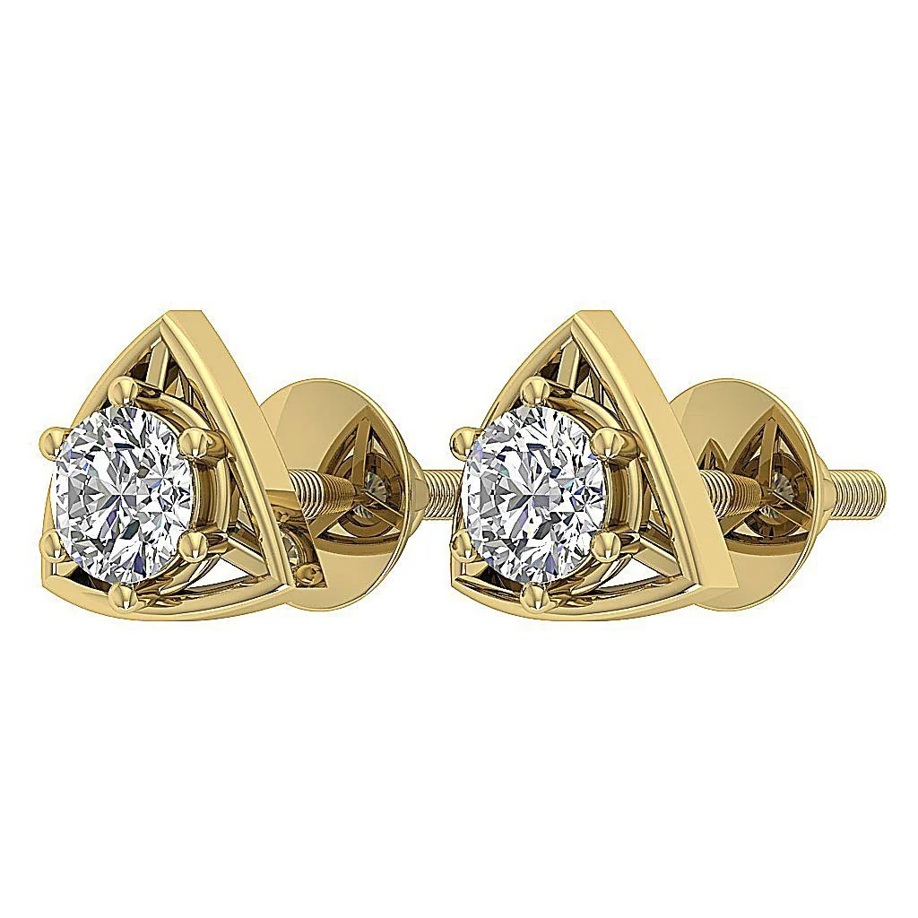 The Miles Graceful Triangle Solitaire Studs Earrings Round Cut Diamond White Gold - Image 6