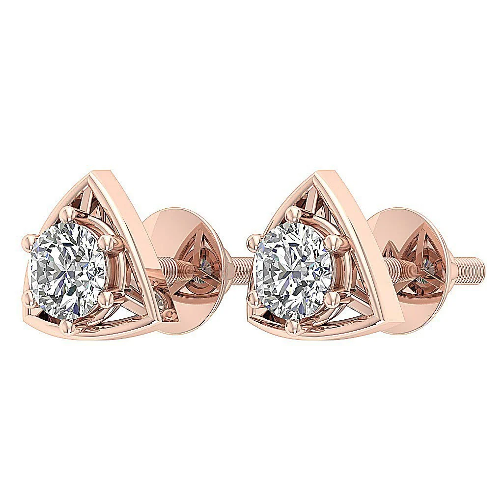 The Miles Graceful Triangle Solitaire Studs Earrings Round Cut Diamond White Gold - Image 7