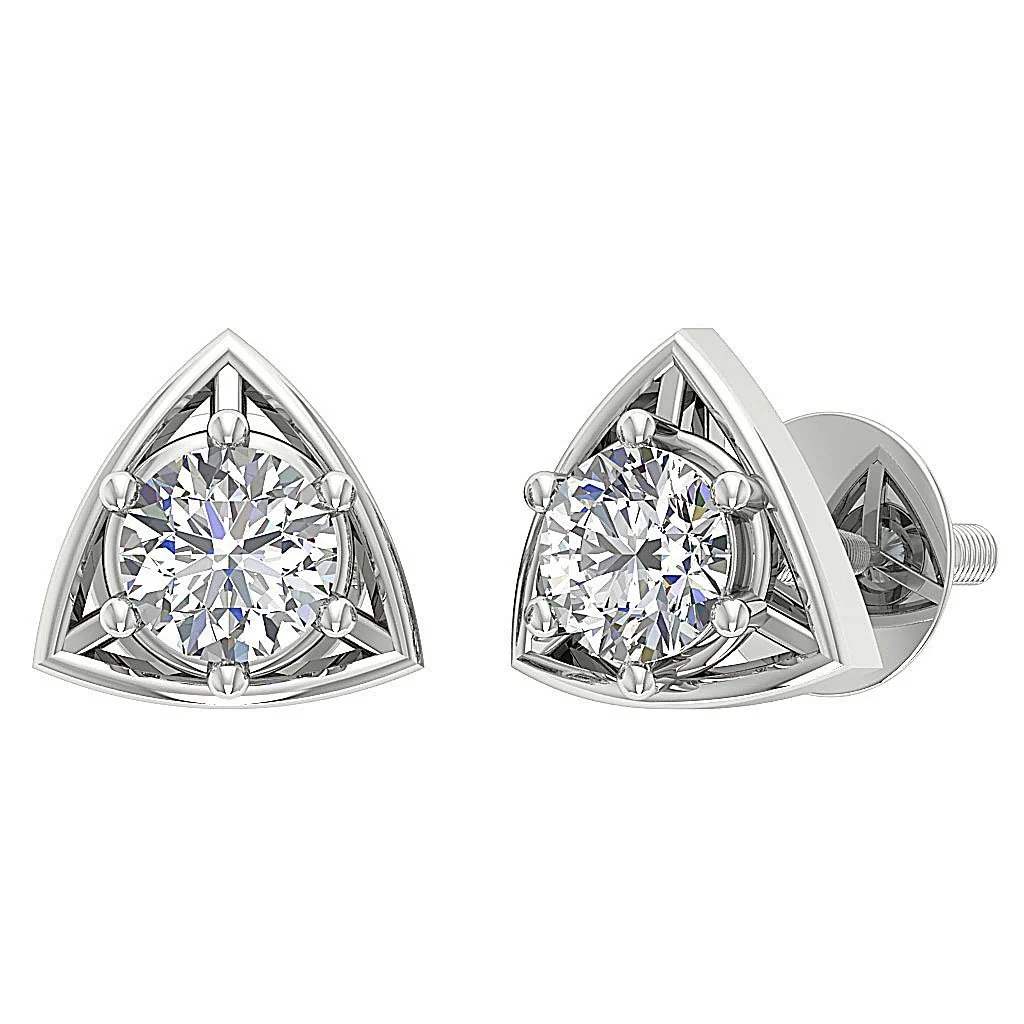 The Miles Graceful Triangle Solitaire Studs Earrings Round Cut Diamond White Gold - Image 8