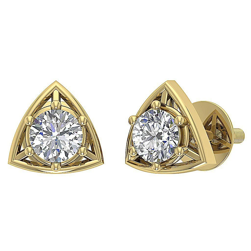 The Miles Graceful Triangle Solitaire Studs Earrings Round Cut Diamond White Gold - Image 9