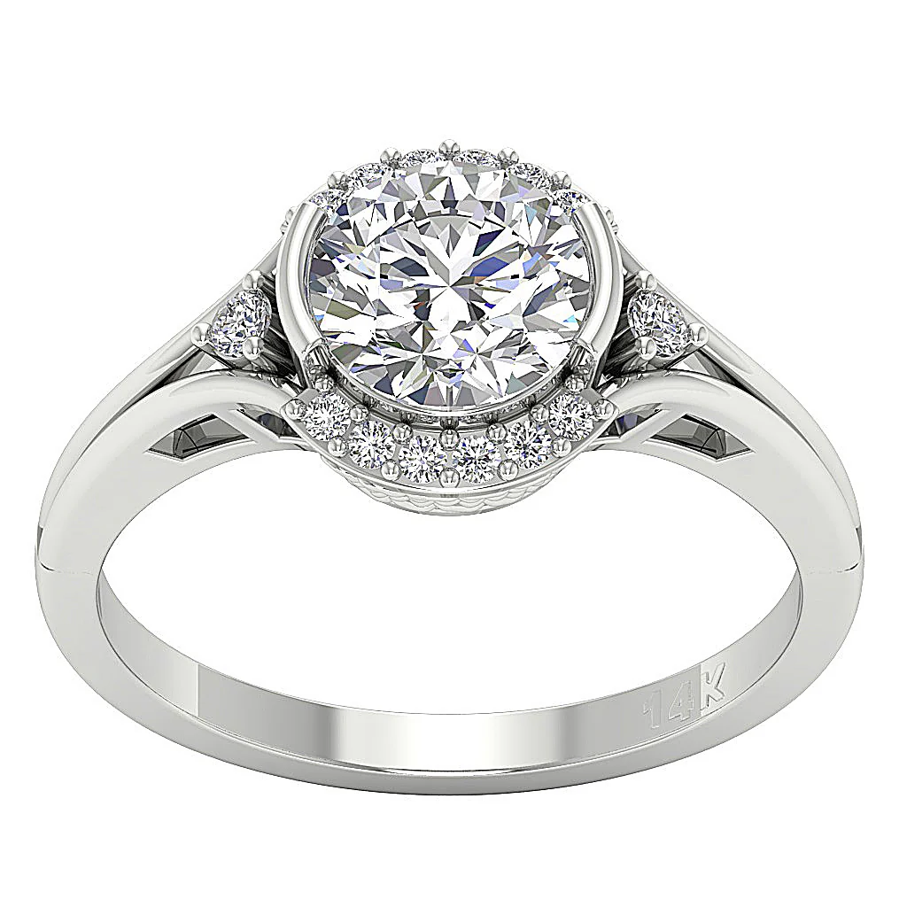 The Miller Excellent Genuine Diamond Solitaire Engagement Ring 14k White Gold 9.90 mm