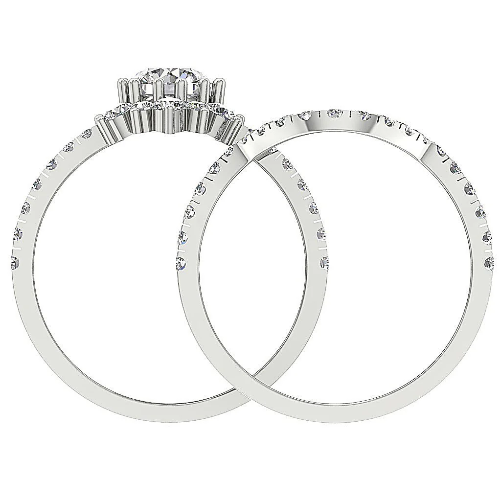 The Milo Handmade Designer Bridal Wedding Ring Set Natural Diamond 14k Solid White Gold - Image 5