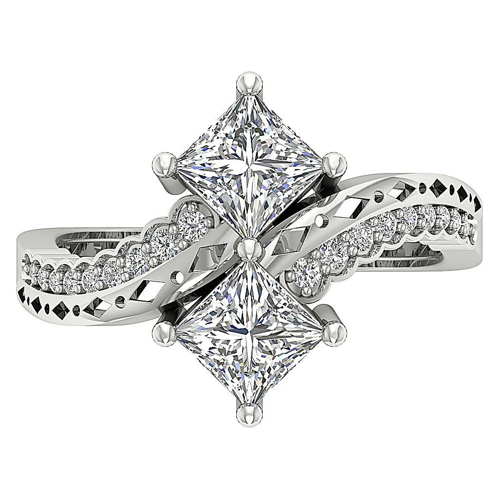 The Mohammad Princess & Round Cut Diamond Forever Us 2 Stone Engagement Ring - Image 10