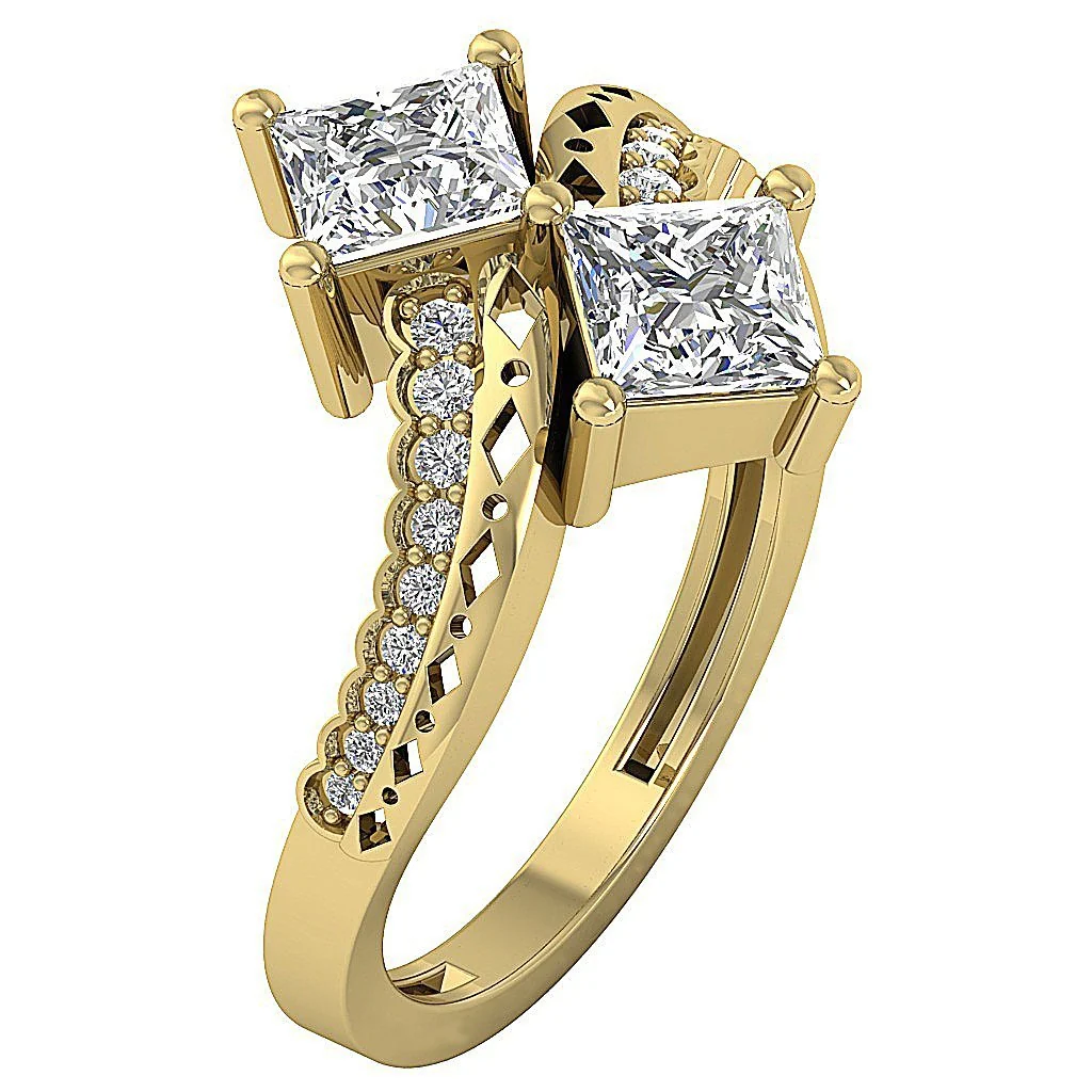 The Mohammad Princess & Round Cut Diamond Forever Us 2 Stone Engagement Ring - Image 3