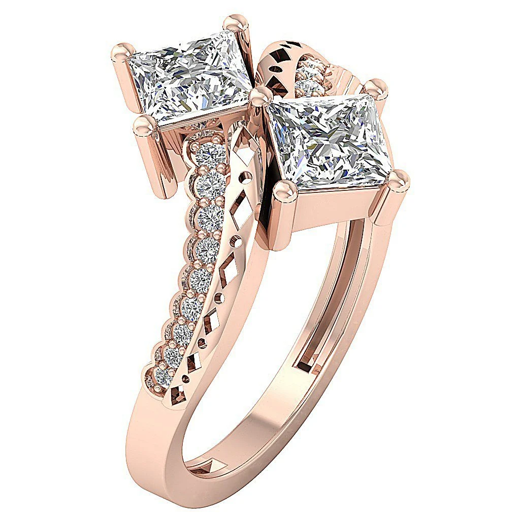 The Mohammad Princess & Round Cut Diamond Forever Us 2 Stone Engagement Ring - Image 4