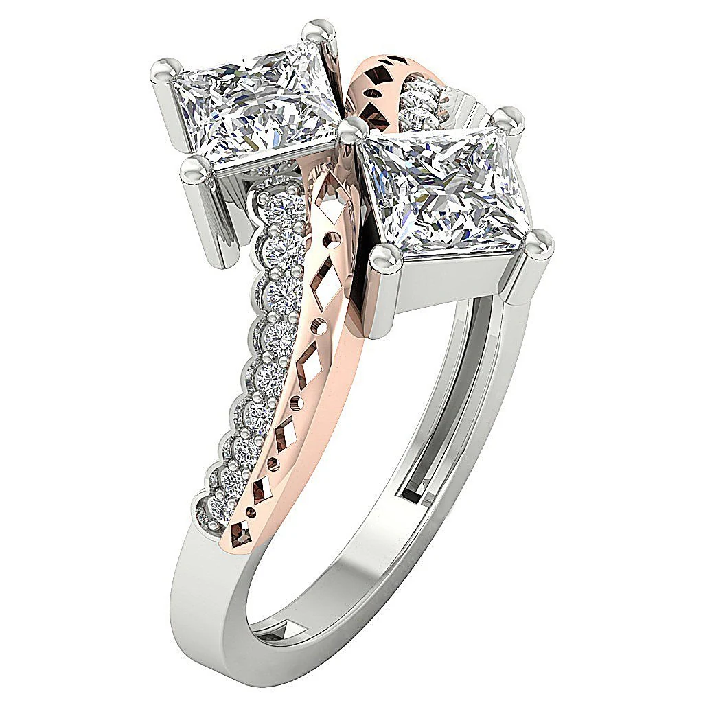 The Mohammad Princess & Round Cut Diamond Forever Us 2 Stone Engagement Ring - Image 5