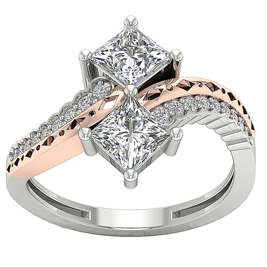 The Mohammad Princess & Round Cut Diamond Forever Us 2 Stone Engagement Ring - Image 6
