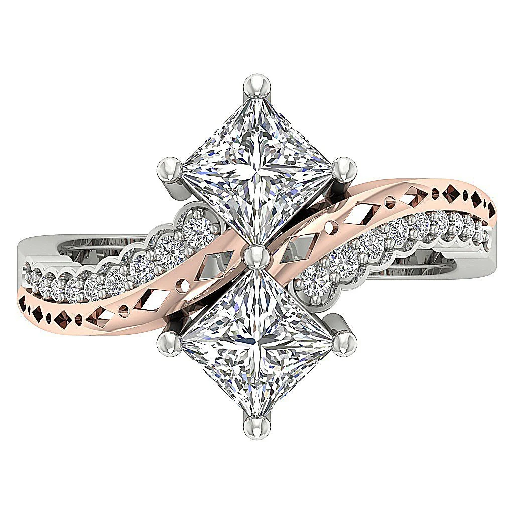 The Mohammad Princess & Round Cut Diamond Forever Us 2 Stone Engagement Ring - Image 9
