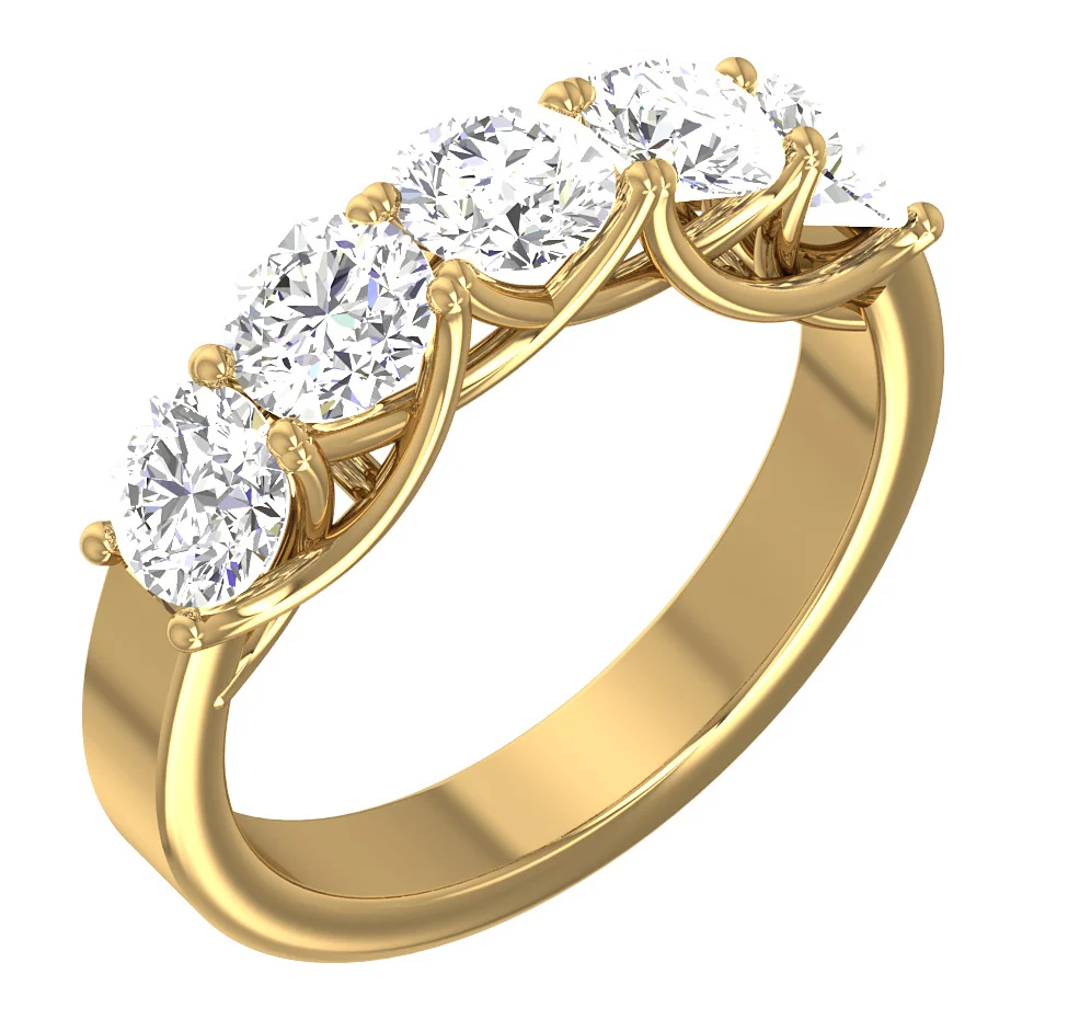 The Moses 2.50 Carat Five Round Brilliant Cut Diamond Engagement Wedding Ring 14K Solid Gold