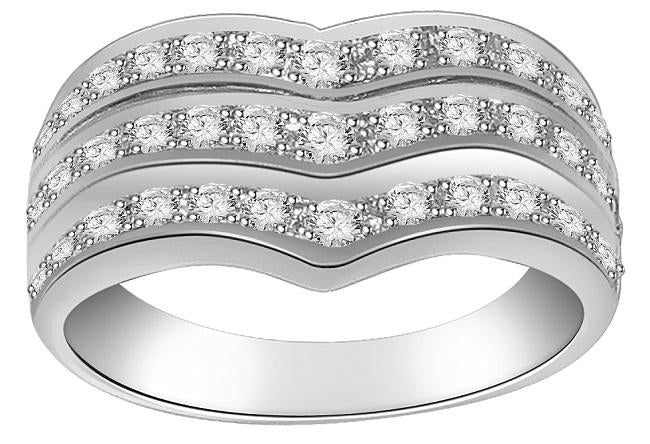 The Mylo Beautiful Three Row Natural Diamond Right Hand Wedding Ring White Gold