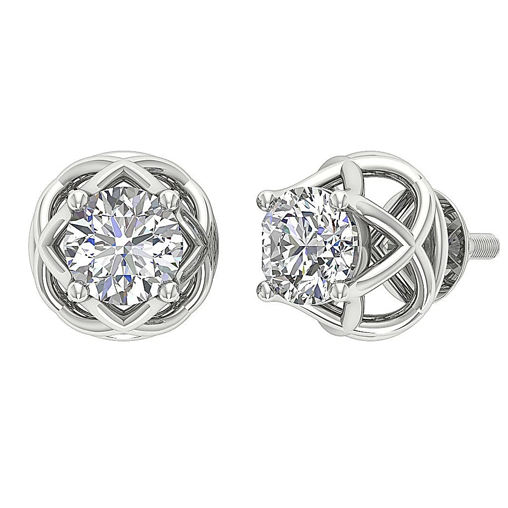The Nathan 2 Carat Round Cut Solitaire Diamond 14k/18k Solid Gold Designer Studs Earrings