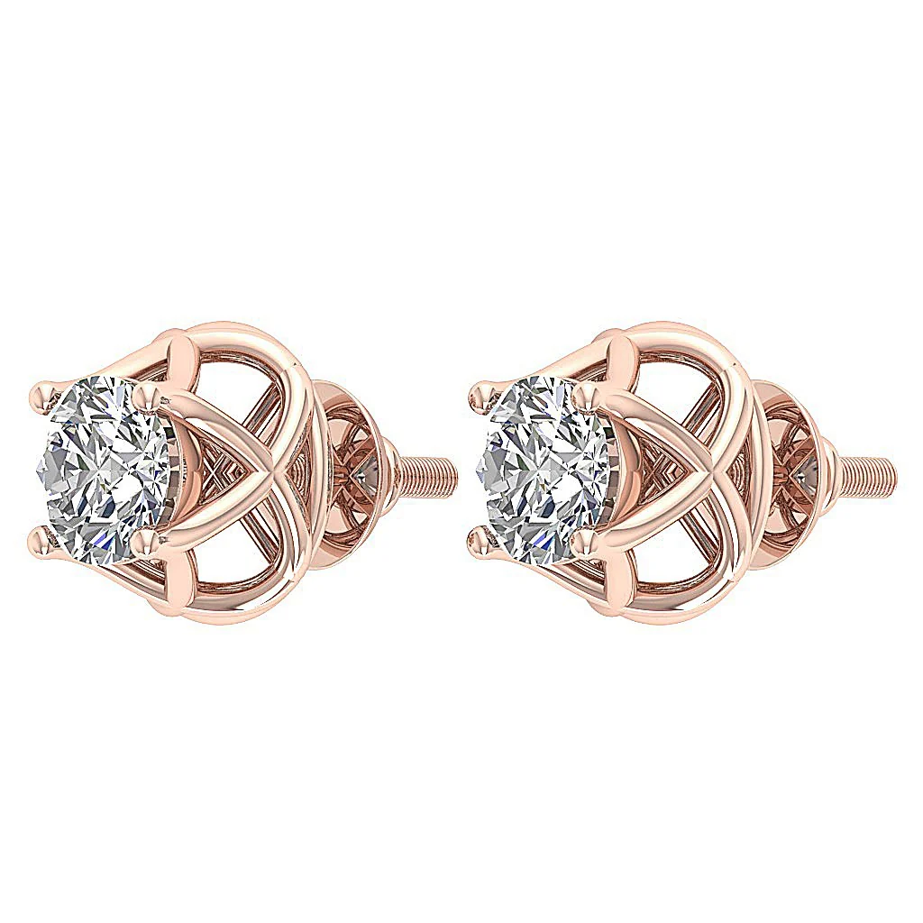 The Nathan 2 Carat Round Cut Solitaire Diamond 14k/18k Solid Gold Designer Studs Earrings - Image 12