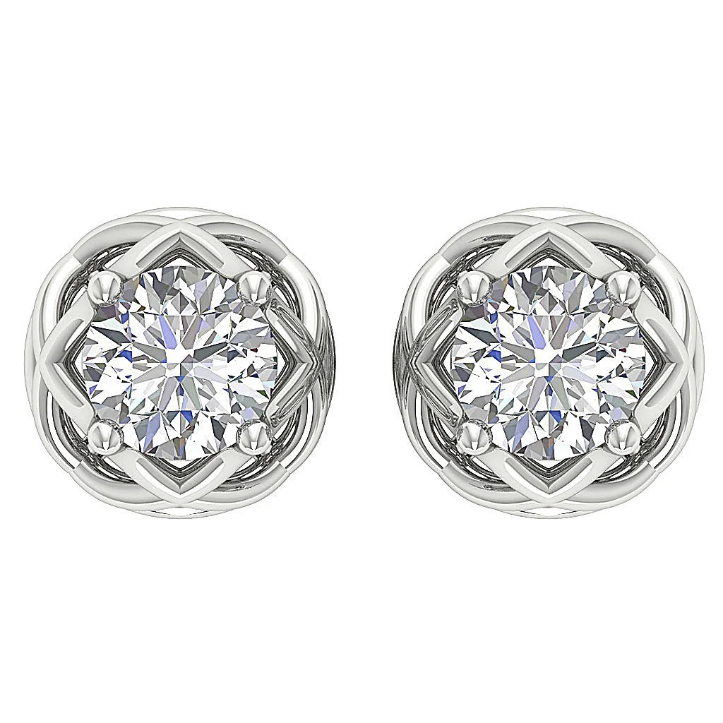 The Nathan 2 Carat Round Cut Solitaire Diamond 14k/18k Solid Gold Designer Studs Earrings - Image 2