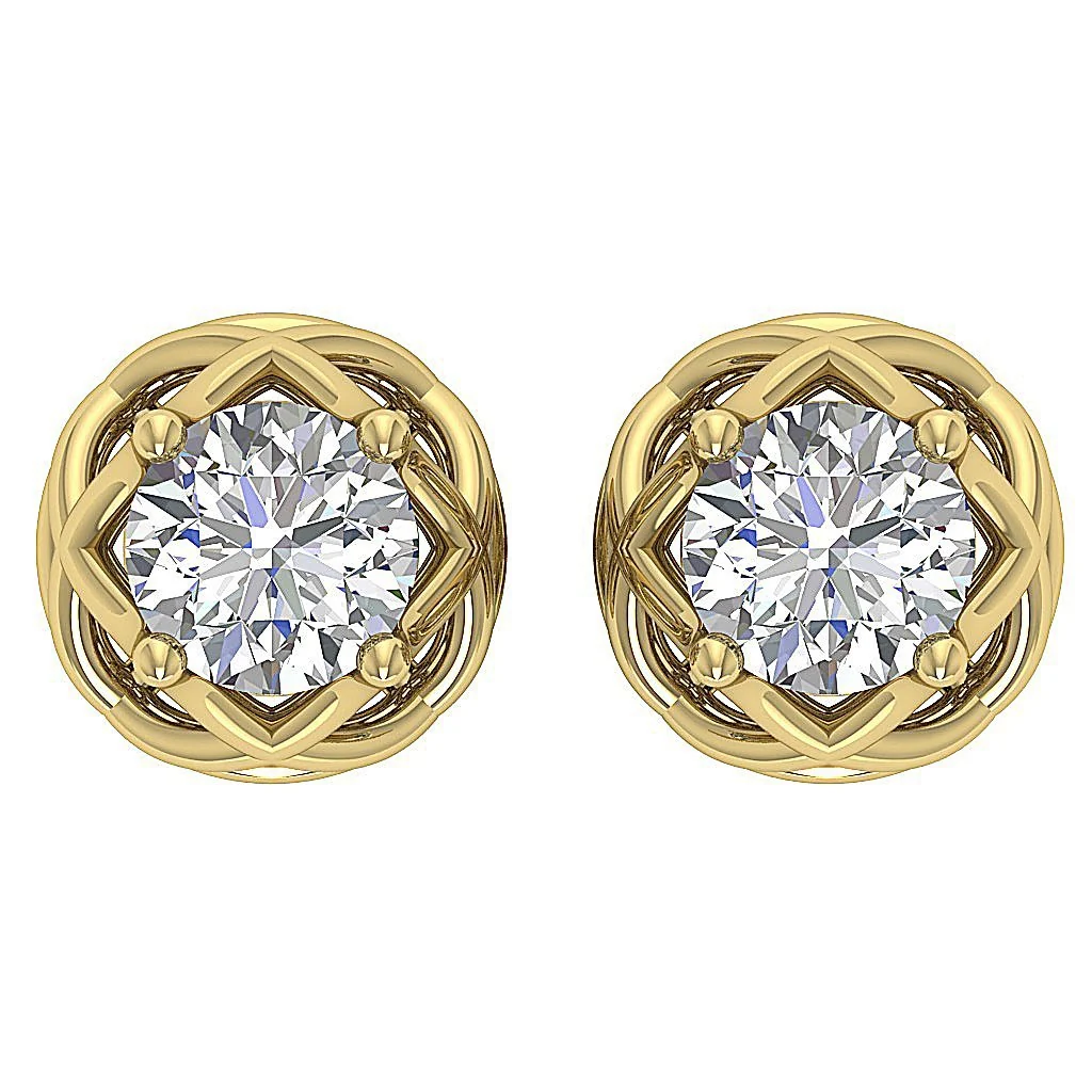 The Nathan 2 Carat Round Cut Solitaire Diamond 14k/18k Solid Gold Designer Studs Earrings - Image 3