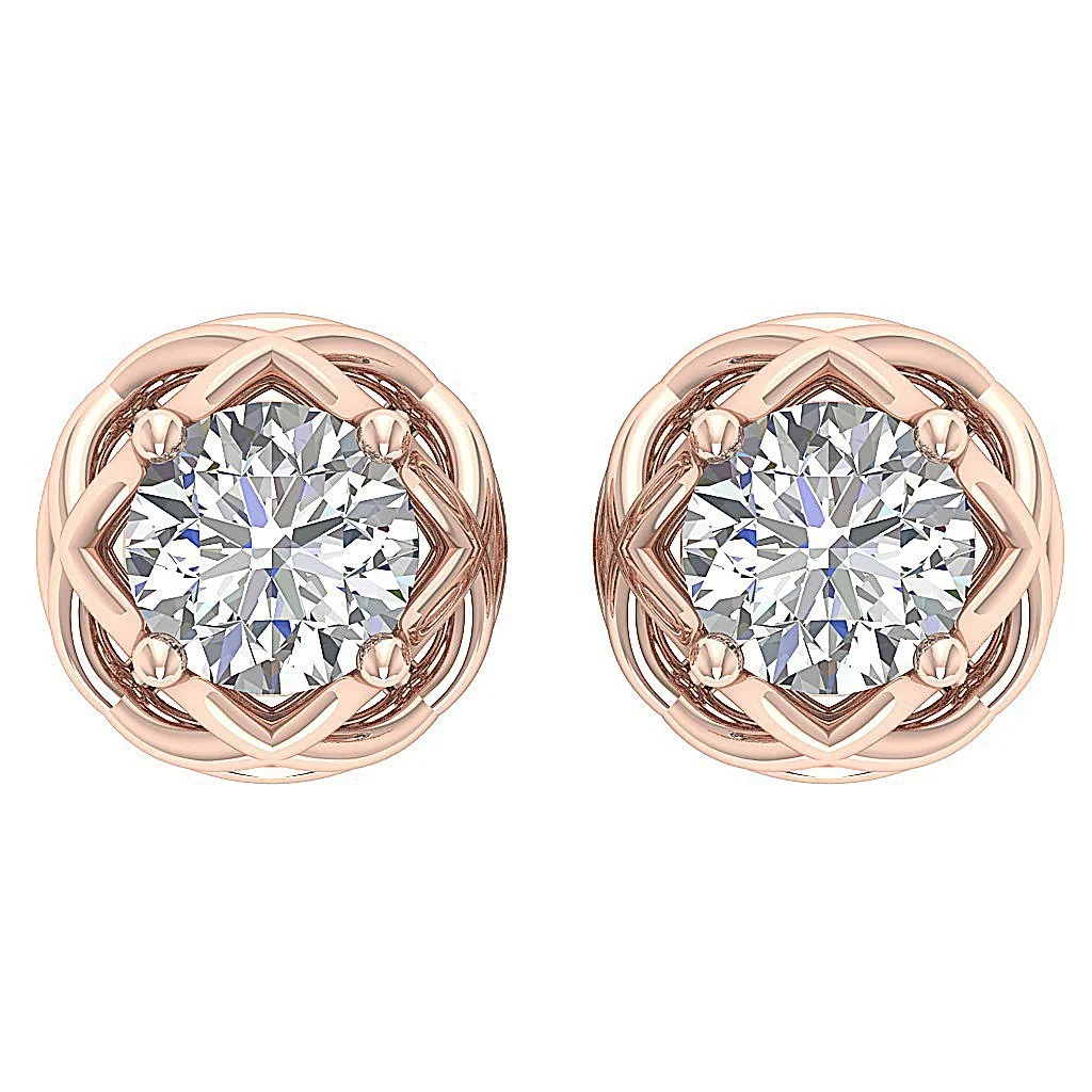 The Nathan 2 Carat Round Cut Solitaire Diamond 14k/18k Solid Gold Designer Studs Earrings - Image 4