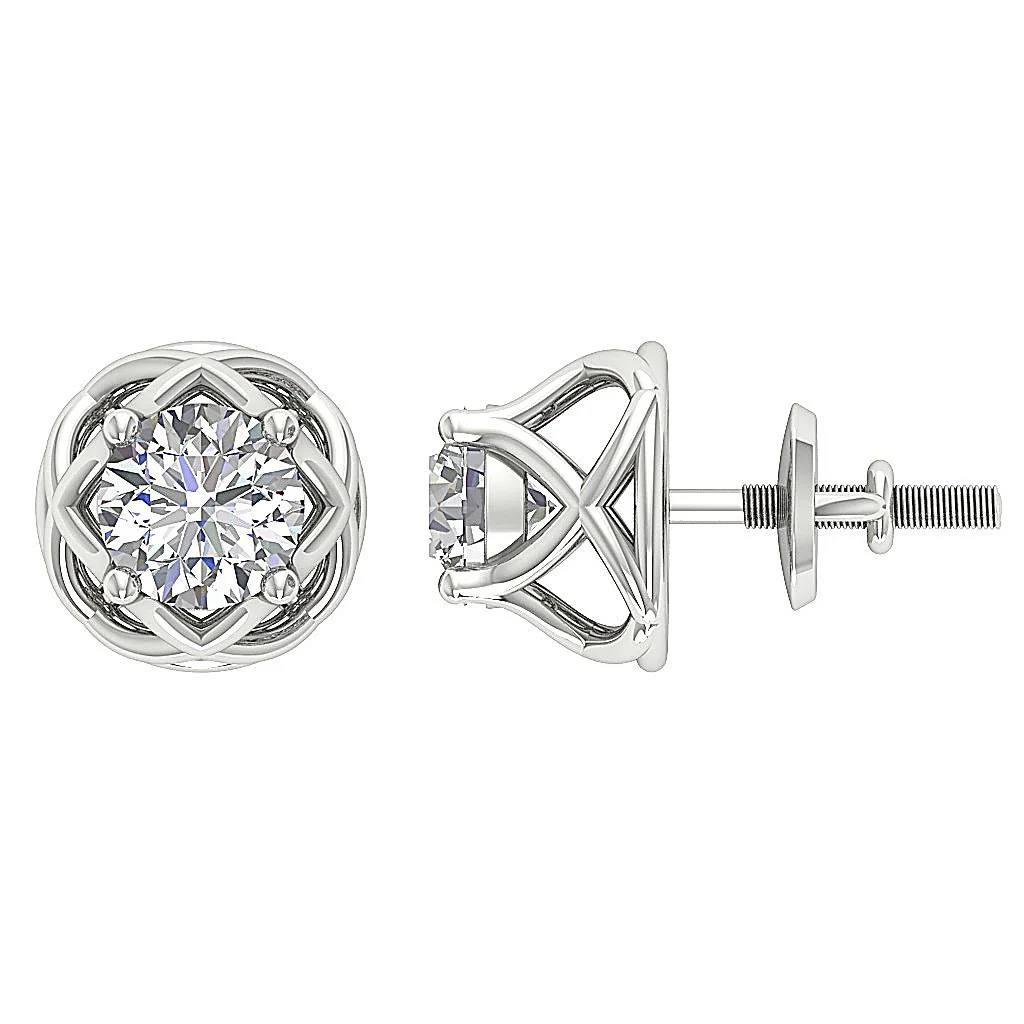 The Nathan 2 Carat Round Cut Solitaire Diamond 14k/18k Solid Gold Designer Studs Earrings - Image 5