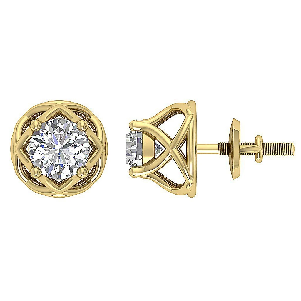 The Nathan 2 Carat Round Cut Solitaire Diamond 14k/18k Solid Gold Designer Studs Earrings - Image 6